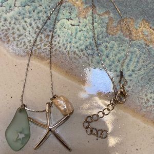 Sterling, sea glass, and freshwater pearl pendant
